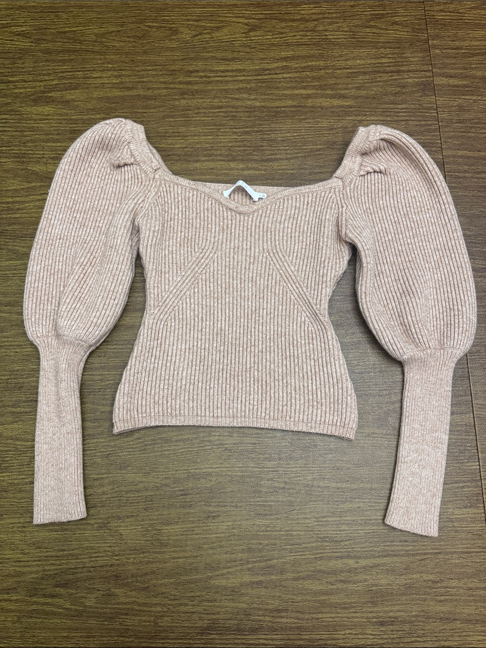 Astr The Label Off-the-Shoulder Puff-Sleeve Ribbed Sweater - Cafe Latte
